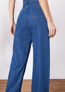 Jean en denim décontracté pour femme, coupe ample, taille mi-haute, jambe large, avec déchirures décoratives, en coton écologique, couleurs bleu/noir, Printemps/Été - Product Image 3