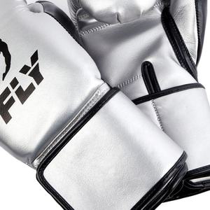 Guantes de Boxeo Modelo OEM Silver Black Fly Strap, 100% Cuero Genuino, Guantes Profesionales Ligeros para Entrenamiento de Muay Thai - Product Image 2