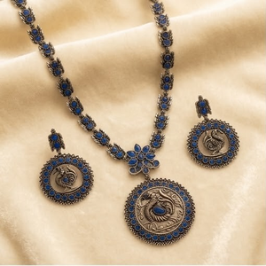 DIVYORO Ensemble collier et boucles d'oreilles ethniques à motif paon traditionnel pour femme, longueur réglable - Product Image 1