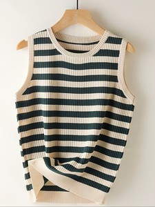 Summer New <b>Striped</b> Knitted Breathable Slim Fashionable Casual Short Women's <b>Vest</b> <b>Top</b> From Bangladesh Stylish Outwear Sportswear - Product Image 3