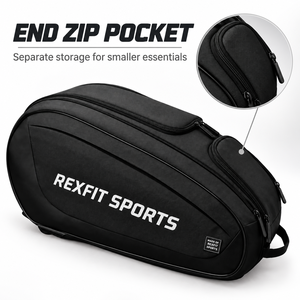 กระเป๋าใส่ไม้เทนนิสสีดำ REXFIT SPORTS พร้อมซิปปิดและสายสะพายไหล่บุนวม สำหรับฝึกซ้อมและเดินทาง - Product Image 4