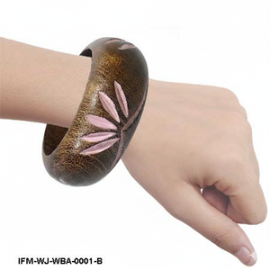 Brazalete de Madera Hecho a Mano de Estilo Vintage, Brazalete de Madera Marrón Antigua con Grabado Floral, Joyería Étnica Boho Chic para Mujer - Product Image 3
