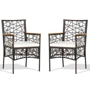 Ensemble de 2 chaises de bistrot en rotin PE pour patio, avec accoudoirs en bois d'acacia et coussins - Product Image 1