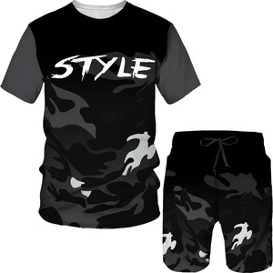 Conjunto de Camiseta de Manga Corta y Pantalones Cortos con Estampado de Camuflaje Rojo y Negro para Hombre, Cuello Redondo, Ropa Deportiva de Verano, Secado Rápido, Poliéster - Product Image 2