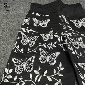 Jeans de Mezclilla con Estampado de Mariposas Ecológicos, Totalmente Personalizables y de Alta Calidad para Hombre y Mujer, Corte Recto, 100% Algodón, Servicio OEM - Product Image 3