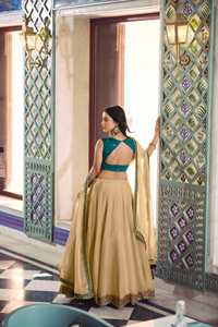 Designer Party Wear Stitched Lehenga With <b>Embroidery</b> Sequence Work Unstitched Blouse And Silk Dupatta Set - Product Image 2