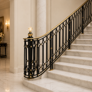 Rampe d'escalier ovale de luxe noir et or, balustrade moderne en fer forgé pour escalier en marbre, décoration intérieure de villa - Product Image 1