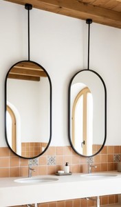 Espejo Ovalado con Marco de Metal Dorado, Decoración de Baño para Montar en el Techo, Espejo Decorativo Moderno - Product Image 1