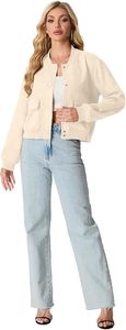 Cream Varsity <b>Jacket</b> Soft Bomber Women Coat Casual Baseball <b>Jacket</b> for <b>Lady</b> Fashion Pocket Design Button Up Sportswear Top New - Product Image 3