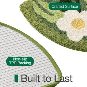 Alfombra de Baño Floral Semicircular de Algodón con Estampado de Flores, Base de Goma Antideslizante, Estilo Pastoral para Uso Doméstico - Product Image 6