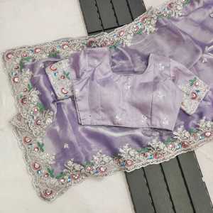 Party Wear Embroidery <b>Saree</b> with Treads Coding & Sequins Work - Product Image 2