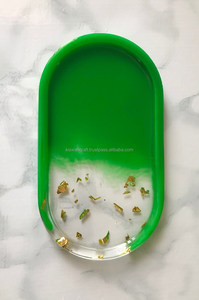 Irish Green Resin Trinket Tray Handmade Vanity Tray Oval Jewelry <b>Ring</b> Dish Unique Home Decor Gold Flakes Multipurpose Gift - Product Image 2