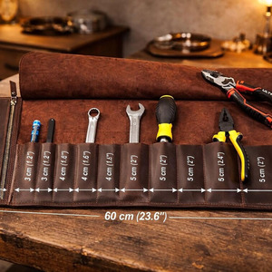 Premium leather <b>tool</b> <b>roll</b> organizer bags wholesale OEM supplier custom logo export quality portable storage custom quality - Product Image 4
