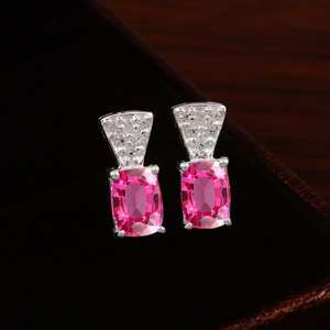 Pendientes colgantes de zafiro rosa, Plata de Ley 925, joyería hecha a mano, regalo de San Valentín para mujer, joyería fina de lujo - Product Image 1