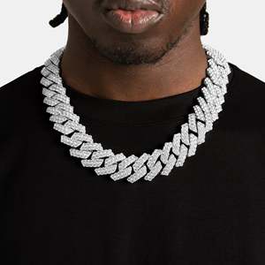 Men's 925 Silver Rhodium 14k Gold Plated <b>Statement</b> <b>Necklace</b> Cuban Chain Hiphop Style Everyday Wear Anniversary Gift - Product Image 1