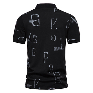 Polo Negro Moderno para Hombre con Estampado de Letras, Manga Corta, Diseño Informal de Punto Antiarrugas - Product Image 1
