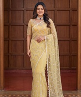 Sari indien traditionnel ethnique de créateur pour mariage, avec broderie en résille lourde et travail de sequins, pour femme, coupe tendance
