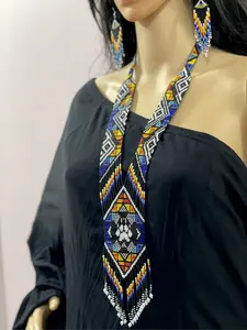 Collier Gerdan ukrainien massif | Ethnique | Tribal | Collier noir et blanc | Unique | Collier et boucles d'oreilles pour femme africaine, idéal pour les fêtes et comme cadeau - Product Image 3