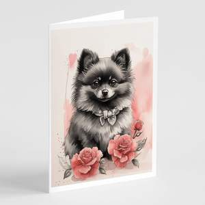 Whimsical A7 Tamaño 5x7 Black Pomeranian Valentine Roses Paquete de 8 tarjetas de notas en blanco con sobres - Product Image 1