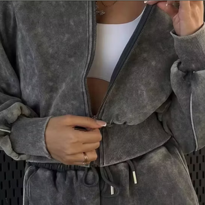 Fashionable Women Acid Wash Tracksuit <b>Set</b> Relaxed Fit Hoodie and <b>Jogger</b> Pants <b>Matching</b> <b>Set</b> - Product Image 3