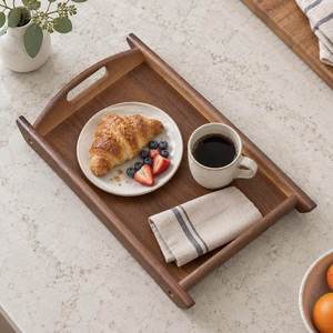 Bandeja Rectangular de Madera de Nogal Natural con Asas, Plato Ecológico para Servir Comida, Desayuno, Café, Decoración para Hotel y Hogar - Product Image 3