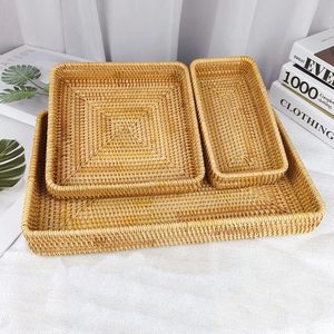 Juego de 3 Bandejas Rectangulares de Mimbre para Almacenamiento, Diseño Minimalista para Organización de Mesa, Acabado Natural sin Tratar, Cestas Apilables - Product Image 3