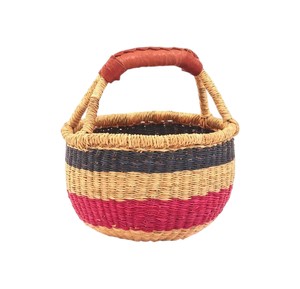 Cesta de mimbre de algas marinas a rayas azul marino, beige y magenta, tejida con hierba natural, para macetas, venta al por mayor a bajo precio - Product Image 1
