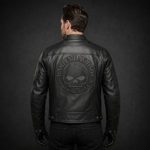 Chaqueta de Cuero H-D Unisex Willie G Skull con Bordado 3D y Estampado por Transferencia Térmica, Manga Larga, Cortavientos, para Motocicleta - Product Image 3