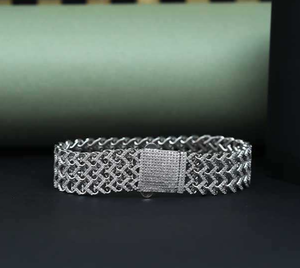 925 Silver Geometric Chain Bracelet Micro Pave Crystal Rhinestone Luxury Unisex Everyday Wear Jewelry - Product Image 1