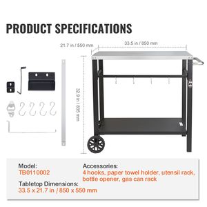 Carrello da Esterno per Barbecue con Doppio Ripiano in Acciaio Inox, Tavolo Portatile Multifunzionale per Preparazione Cibo e Accessorio per Esterni - Product Image 3