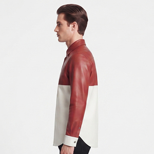 Men's Genuine Leather Button Down <b>Shirt</b> Men's Leather Long Sleeve Button <b>Shirt</b> Boys Turn Down Collar Leather <b>Shirts</b> - Product Image 3