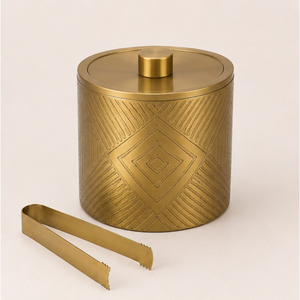 Seau à glace de luxe en laiton géométrique avec couvercle et pince, conteneur isotherme double paroi en acier inoxydable doré pour champagne et vin - Product Image 1