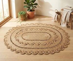 Oval Braided Jute Area <b>Rug</b> Medallion Pattern Handcrafted Bohemian Style <b>Flat</b> Pile Living Room Floor Mat - Product Image 3