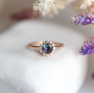 Rose Gold Plated 925 Silver Prong Setting Round Alexandrite Engagement Wedding <b>Ring</b> <b>Dainty</b> Color Changing Gemstone Certified - Product Image 2