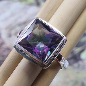 Hot populaire unisexe 925 argent Sterling carré mystique topaze anneau lunette réglage cadeau de mariage bijoux approvisionnement en gros - Product Image 2
