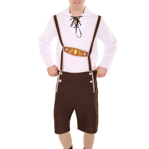 Premium Quality <b>Mens</b> Brown Vintage Lederhosen <b>Shorts</b> with Suspenders Embroidered Front Panel Bavarian Trachten <b>Festival</b> Wear - Product Image 1