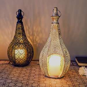 Ramadan Decor Handmade Eco-friendly Teardrop Shaped <b>Candlestick</b> <b>Holder</b> Vintage Black Metal Hollow Lamp - Product Image 2
