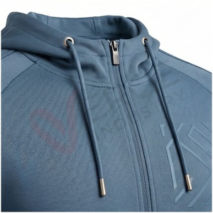 Conjunto Deportivo Azul con Capucha para Hombre, Manga Larga, Cierre Frontal con Cremallera, Logotipo, Color Sólido, Transpirable, Corte Regular, Ropa Casual de Otoño - Product Image 4