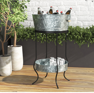 Classic Brushed Steel Galvanized Ice <b>Bucket</b> Beverage Holder Blue Rope Handles 5L Capacity Portable Durable Available Wholesale - Product Image 4