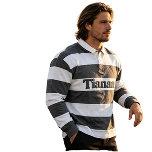 Custom Heavyweight Men's Long Sleeve Striped Rugby <b>Polo</b> <b>Shirt</b> <b>Vintage</b> Embroidered Cotton Casual <b>Polo</b> T <b>Shirt</b> - Product Image 1