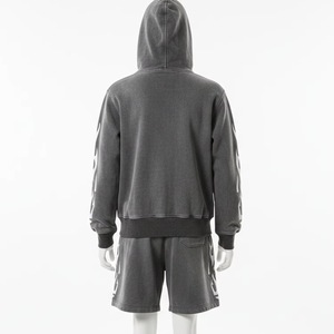 <b>Men</b> Washed <b>Grey</b> Hooded Zip Up Tracksuit Set Print Loose Fit <b>Hoodie</b> Shorts 2 Piece Streetwear - Product Image 2