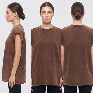 Camiseta sin mangas con cuello redondo para mujer, chaleco deportivo con efecto lavado ácido, 230 g/m² de algodón, ropa deportiva para mujer, chaleco deportivo extragrande - Product Image 5