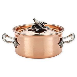 Traditional Copper <b>Cooking</b> Casserole Dish with Lid and Brass Handles Handmade Hammered Copper Cookware for Hotel Restaurant - Product Image 3