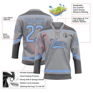 Custom Ice Hockey Jersey Gray Red V-Neck Full Sleeve Sublimated Print 3D Front Moisture Wicking Quick Dry Unisex Adult 100% - Product Image 2