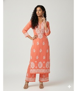 Latest Summer Collection Cotton <b>Chikankari</b> Embroidered Kurta Palazzo Set for Casual Daily and Office Wear for Women Comfortable - Product Image 1