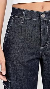 Jeans Cargo de Cintura Alta para Mujer, Lavado Oscuro, Corte Holgado, Largos, de Algodón Transpirable, Ecológicos, con Bolsillos, Estilo Casual, para Verano - Product Image 5