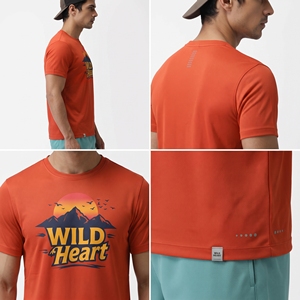 Camiseta Deportiva de Manga Corta con Cuello Redondo para Hombre Wild At Heart, de Secado Rápido, con Estampado Rojo, Corte Casual - Product Image 3