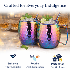Taza Moscow Mule 500ml |   Taza de cóctel de acero inoxidable con asa |   Diseño Martillado para Cerveza, Bebidas con Hielo y Mocktails - MANOJ MI-5031 - Product Image 3