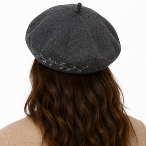 Premium Merino Wool <b>Beret</b> Hat-Classic Felt Design with Delicate Embroidery Lightweight & Adjustable for Winter Outdoor Use - Product Image 5