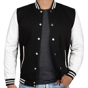 Veste universitaire de style Letterman noire personnalisée de qualité supérieure, broderie chenille, tissu en toile, manches en cuir collé pour l'automne - Product Image 1